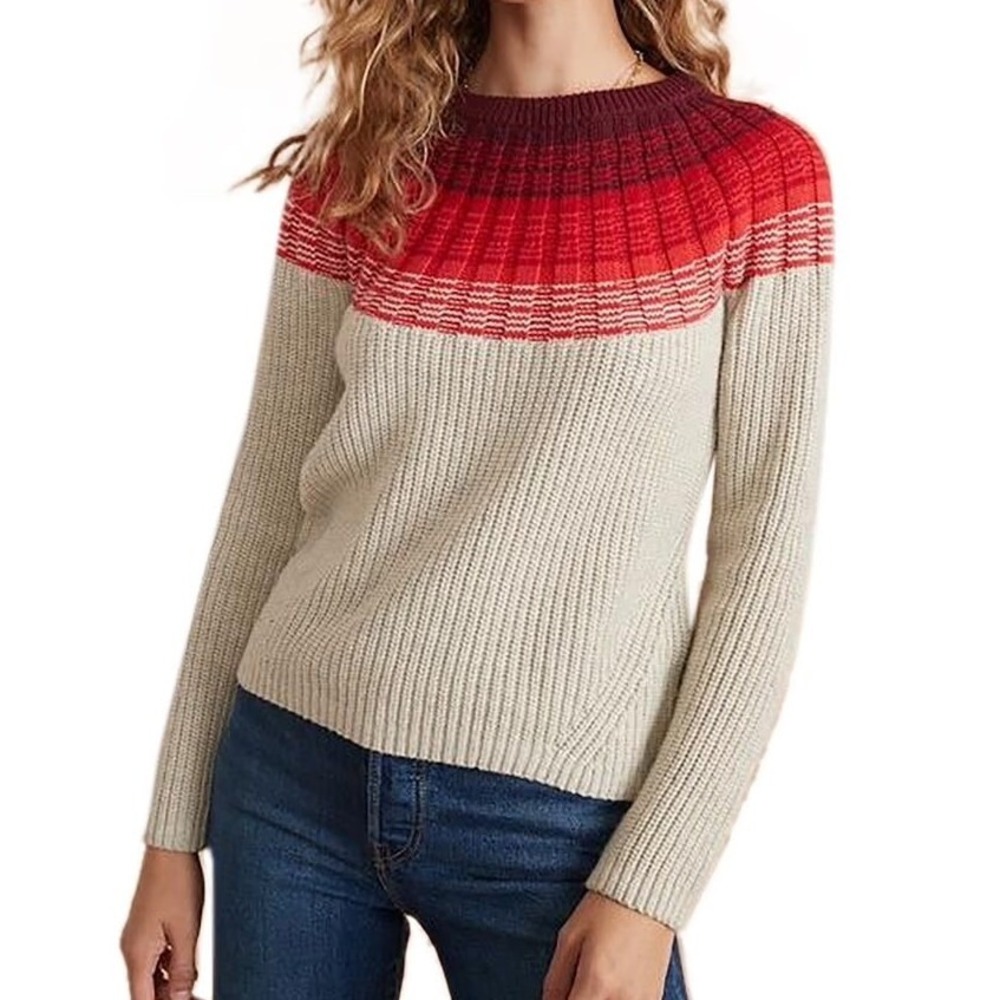 Marine Layer Womens Demi Raglan Sweater Size S Cream Red Ombre Ribbed Knit Boho